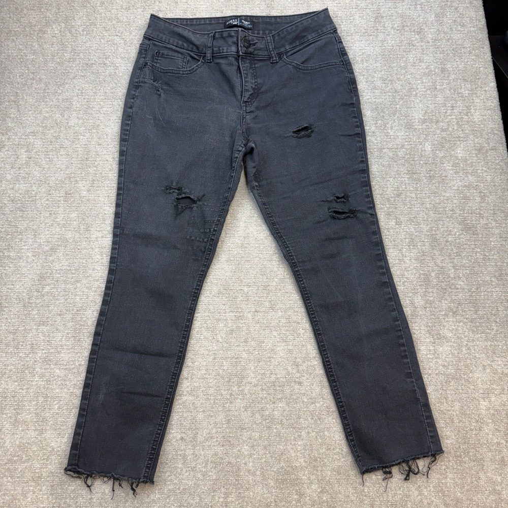 Riders By Lee Jeans‎ Women's Size 12P Mid Rise Skinny Distressed Jeans Black